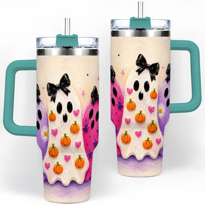 #pl[40oz|Green] Cute Ghost Trio 40oz Tumbler, Halloween Artwork for Spooky Season Fans
