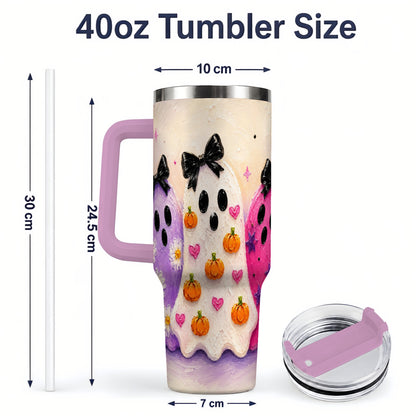 #pl[40oz|Pink] Cute Ghost Trio 40oz Tumbler, Halloween Artwork for Spooky Season Fans