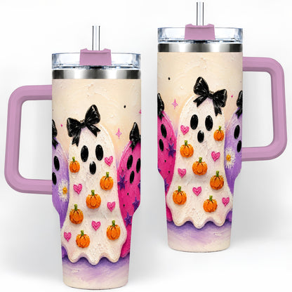 #pl[40oz|Pink] Cute Ghost Trio 40oz Tumbler, Halloween Artwork for Spooky Season Fans