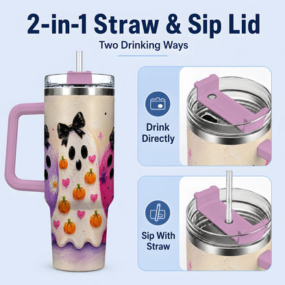 #pl[40oz|Pink] Cute Ghost Trio 40oz Tumbler, Halloween Artwork for Spooky Season Fans