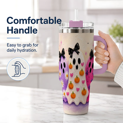 #pl[40oz|Pink] Cute Ghost Trio 40oz Tumbler, Halloween Artwork for Spooky Season Fans
