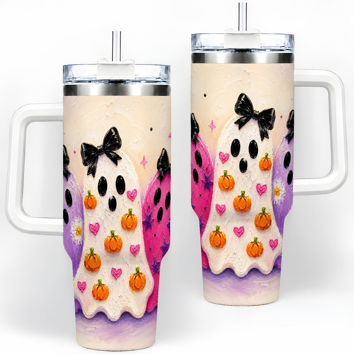 Cute Ghost Trio 40oz Tumbler, Halloween Artwork for Spooky Season Fans