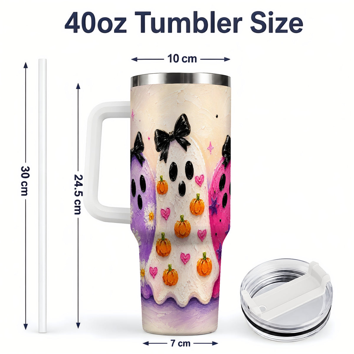#pl[40oz|White] Cute Ghost Trio 40oz Tumbler, Halloween Artwork for Spooky Season Fans