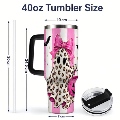 #pl[40oz|Black] Leopard Ghost 40oz Tumbler, Pink Bow Halloween Drinkware with Bats