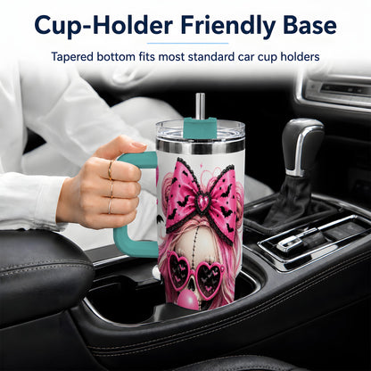 #pl[40oz|Green] Pink Gothic Skeleton 40oz Tumbler, Halloween Bats and Bow Artwork