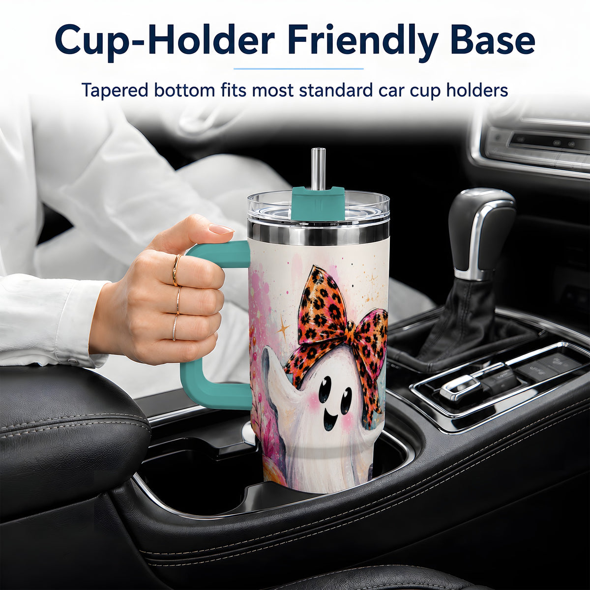#pl[40oz|Green] Cute Ghost Pumpkin Tumbler, 40oz Halloween Drinkware with Floral Art