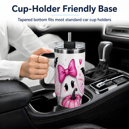 #pl[40oz|Black] Pink Ghost Pumpkin Tumbler, 40oz Halloween Drinkware with Bats