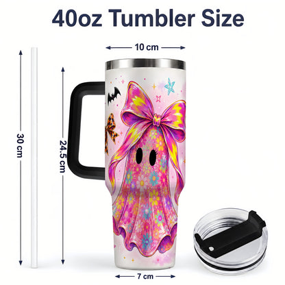 #pl[40oz|Black] Floral Ghost Bow Tumbler, 40oz Halloween Drinkware with Colorful Art