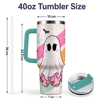 #pl[40oz|Green] Pastel Ghost Tumbler, 40oz Halloween Drinkware with Bats and Stars