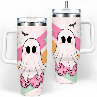 Pastel Ghost Tumbler, 40oz Halloween Drinkware with Bats and Stars