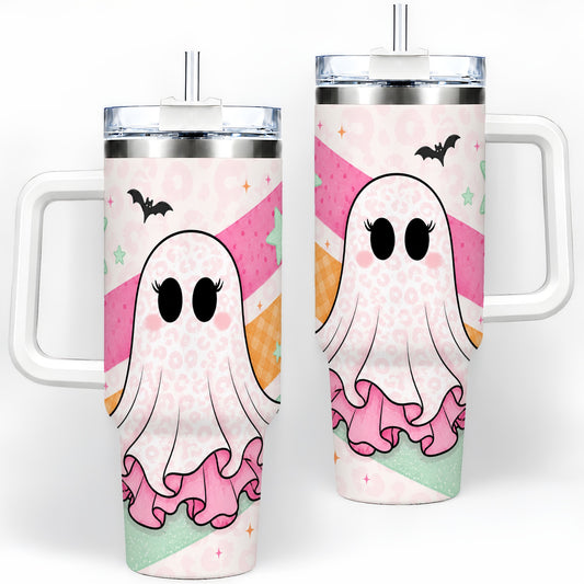 Pastel Ghost Tumbler, 40oz Halloween Drinkware with Bats and Stars