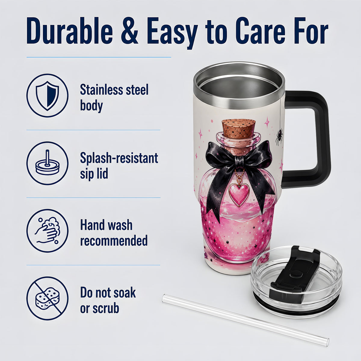 #pl[40oz|Black] Pink Potion Halloween 40oz Tumbler, Stainless Steel Drinkware with Bow