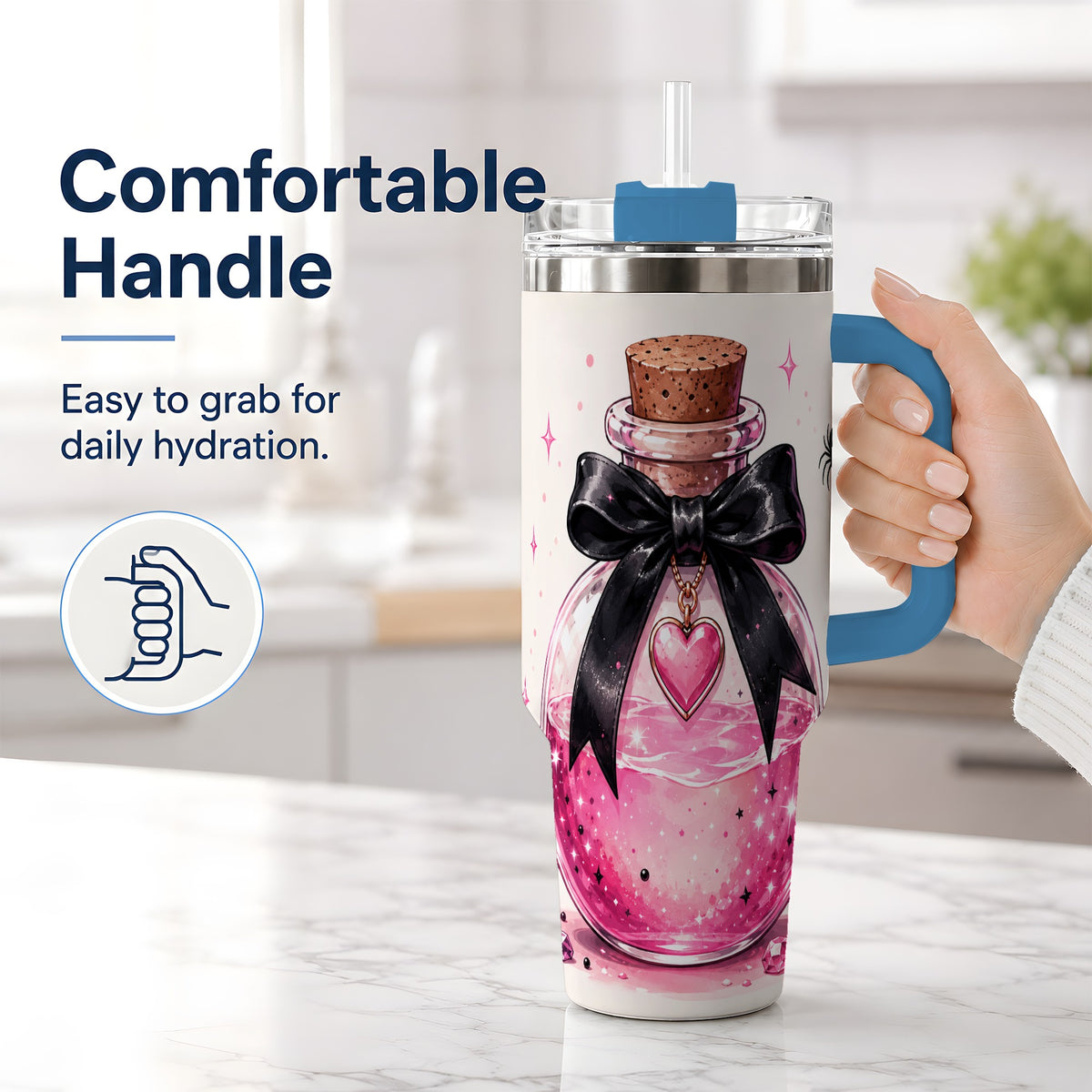 #pl[40oz|Blue] Pink Potion Halloween 40oz Tumbler, Stainless Steel Drinkware with Bow