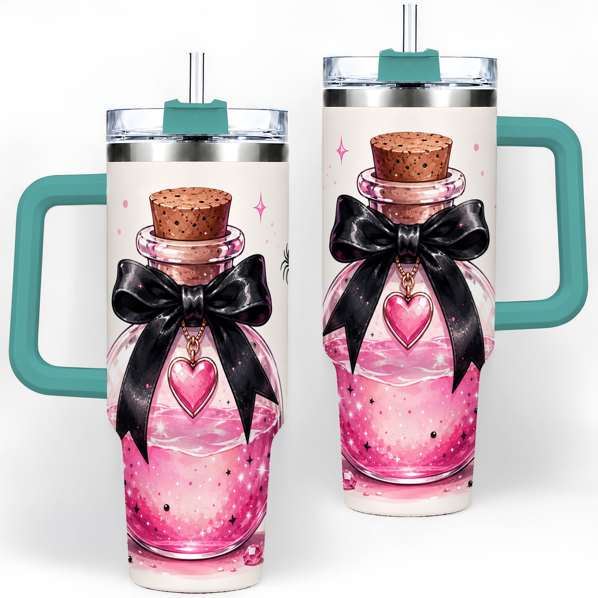 #pl[40oz|Green] Pink Potion Halloween 40oz Tumbler, Stainless Steel Drinkware with Bow