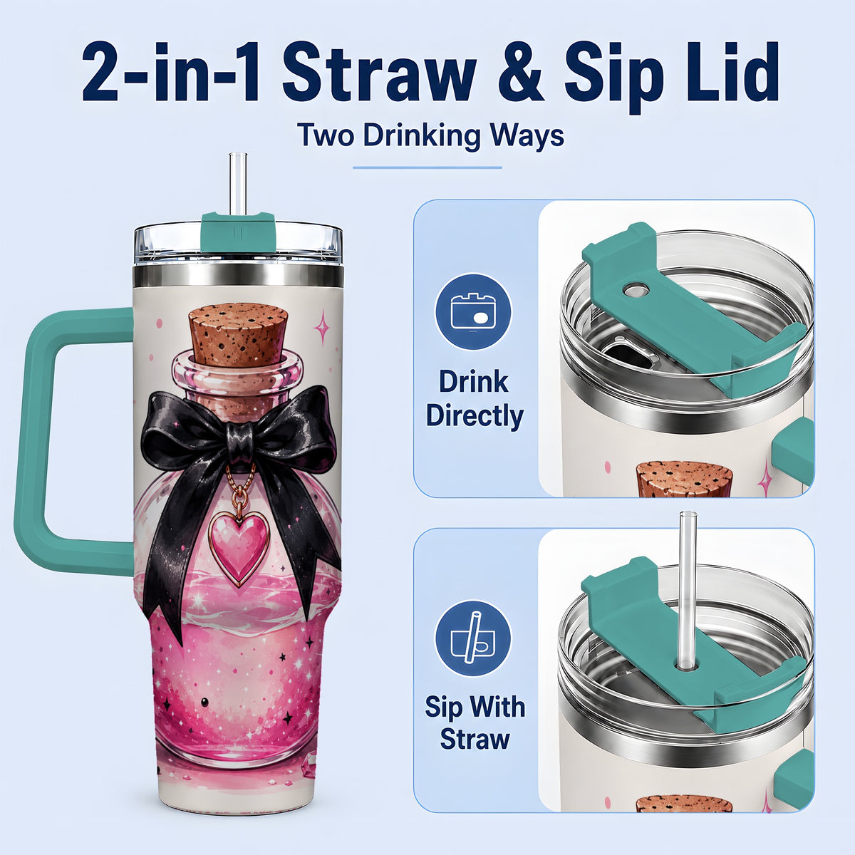 #pl[40oz|Green] Pink Potion Halloween 40oz Tumbler, Stainless Steel Drinkware with Bow