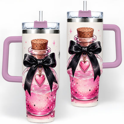 #pl[40oz|Pink] Pink Potion Halloween 40oz Tumbler, Stainless Steel Drinkware with Bow