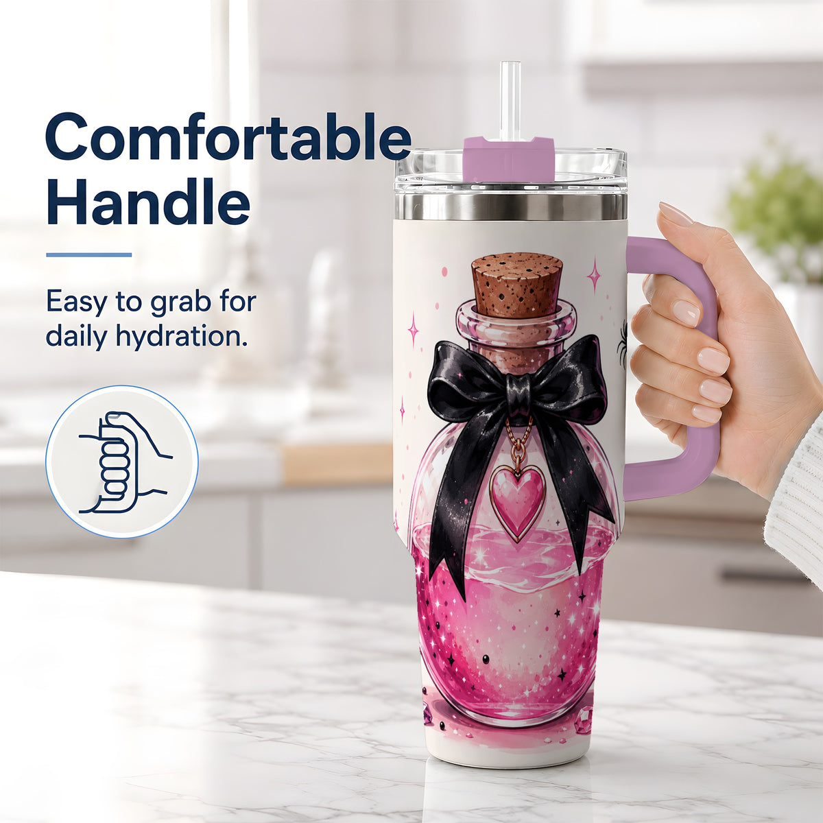 #pl[40oz|Pink] Pink Potion Halloween 40oz Tumbler, Stainless Steel Drinkware with Bow
