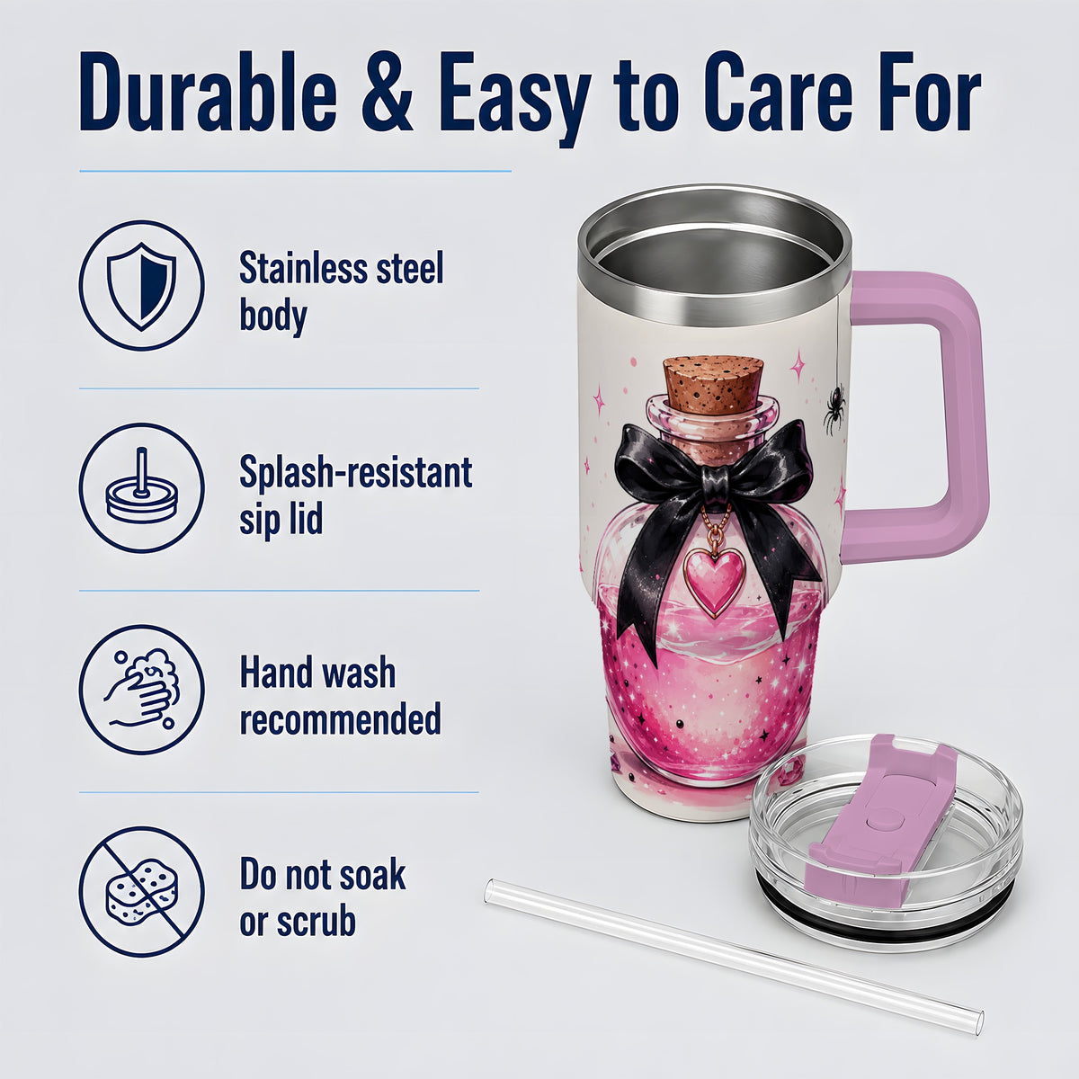 #pl[40oz|Pink] Pink Potion Halloween 40oz Tumbler, Stainless Steel Drinkware with Bow