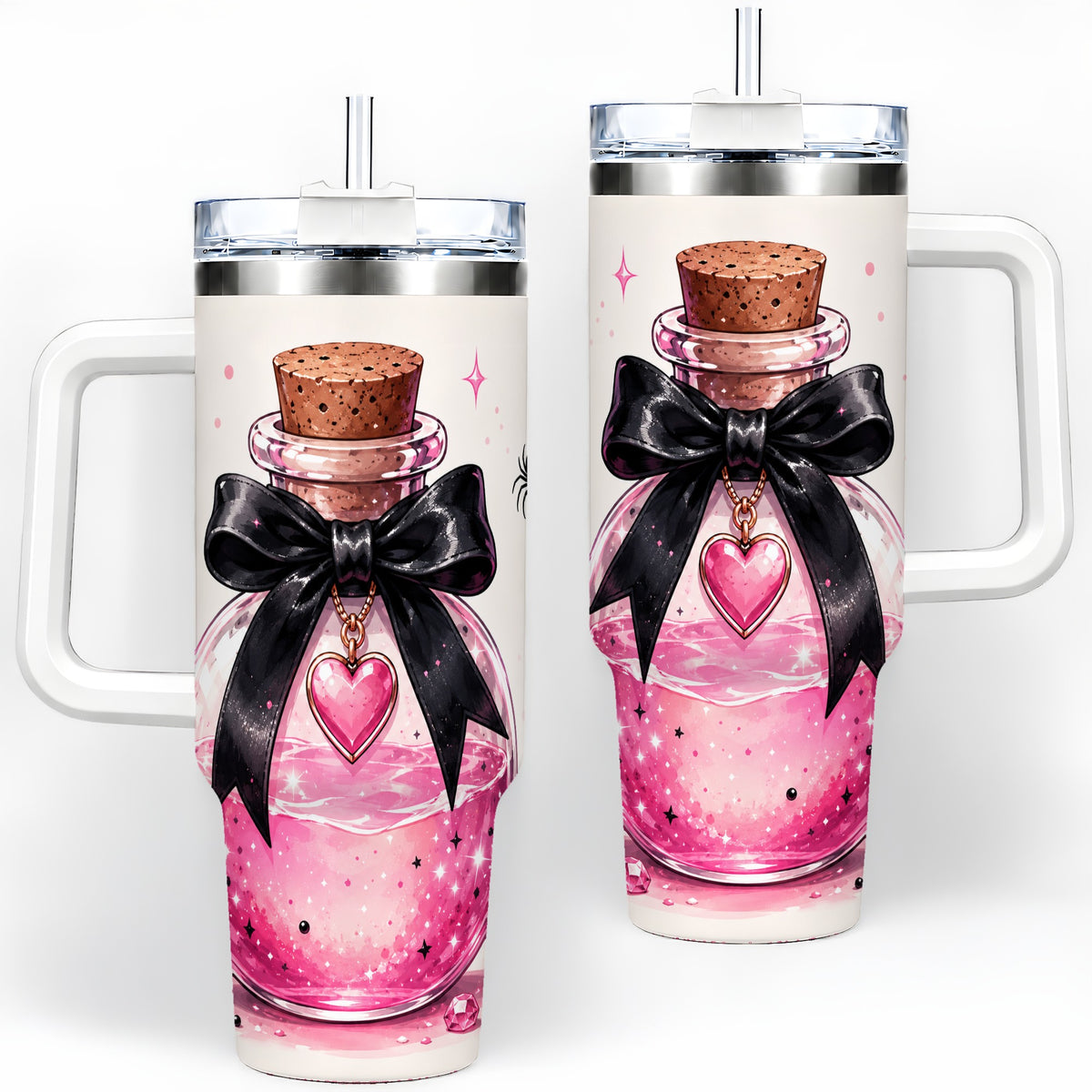 Pink Potion Halloween 40oz Tumbler, Stainless Steel Drinkware with Bow