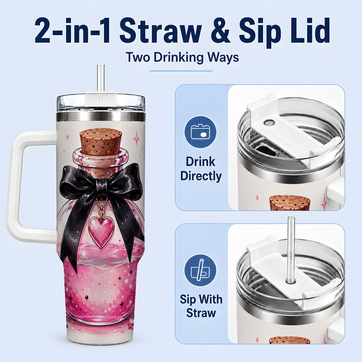 #pl[40oz|White] Pink Potion Halloween 40oz Tumbler, Stainless Steel Drinkware with Bow