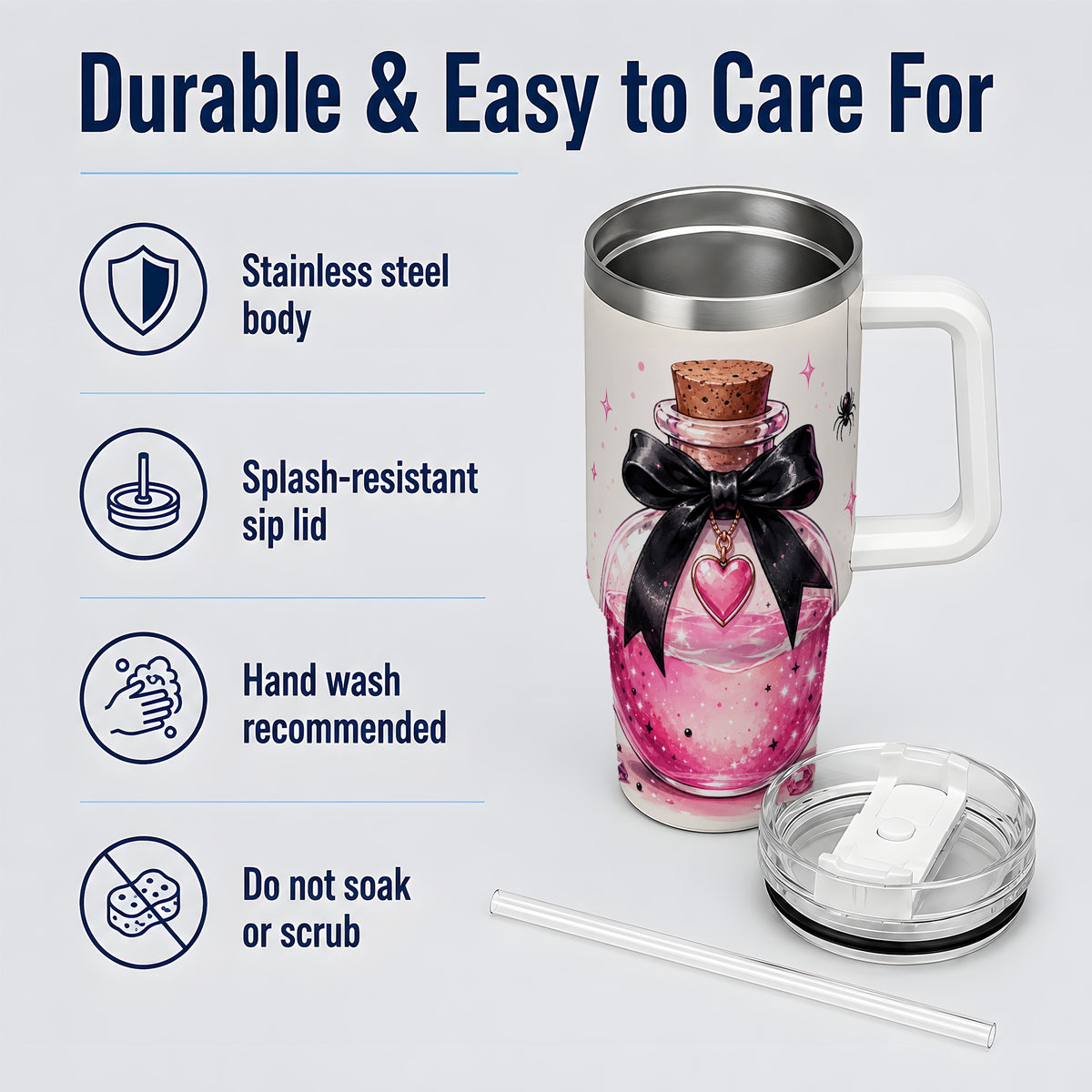 #pl[40oz|White] Pink Potion Halloween 40oz Tumbler, Stainless Steel Drinkware with Bow