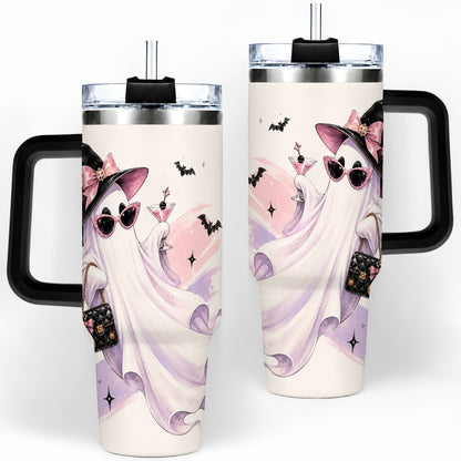 #pl[40oz|Black] Fashion Witch Ghost Halloween 40oz Tumbler, Pink Spooky Drinkware