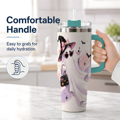 #pl[40oz|Green] Fashion Witch Ghost Halloween 40oz Tumbler, Pink Spooky Drinkware