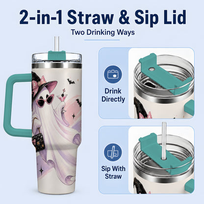 #pl[40oz|Green] Fashion Witch Ghost Halloween 40oz Tumbler, Pink Spooky Drinkware