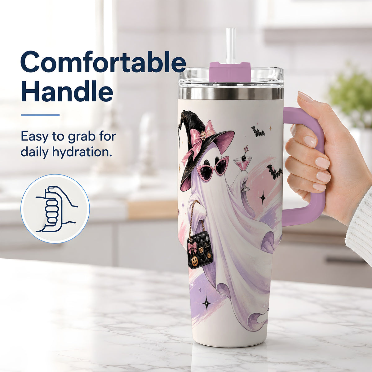 #pl[40oz|Pink] Fashion Witch Ghost Halloween 40oz Tumbler, Pink Spooky Drinkware