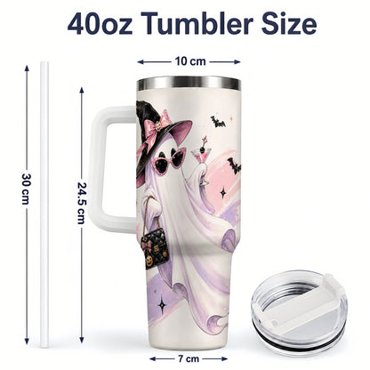 #pl[40oz|White] Fashion Witch Ghost Halloween 40oz Tumbler, Pink Spooky Drinkware