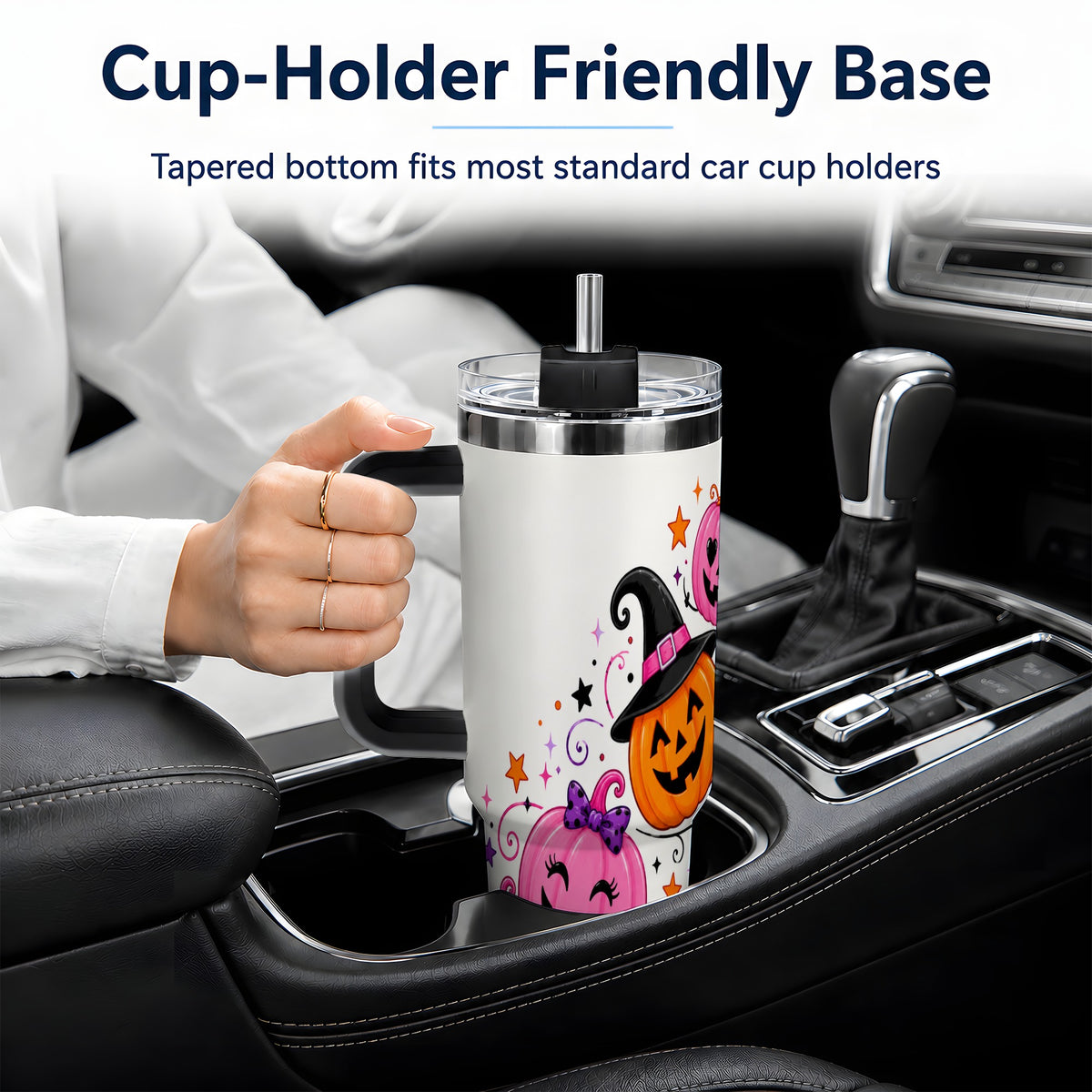 #pl[40oz|Black] Cute Pink Pumpkin Halloween 40oz Tumbler, Colorful Jack O Lantern Art