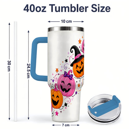 #pl[40oz|Blue] Cute Pink Pumpkin Halloween 40oz Tumbler, Colorful Jack O Lantern Art