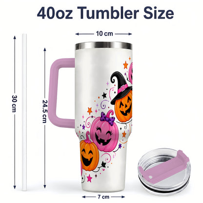 #pl[40oz|Pink] Cute Pink Pumpkin Halloween 40oz Tumbler, Colorful Jack O Lantern Art