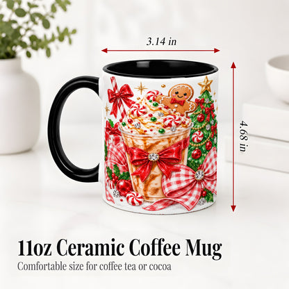 #pl[11oz|Black] Christmas Coffee Ceramic Mug, Candy Cane Gingerbread Artwork