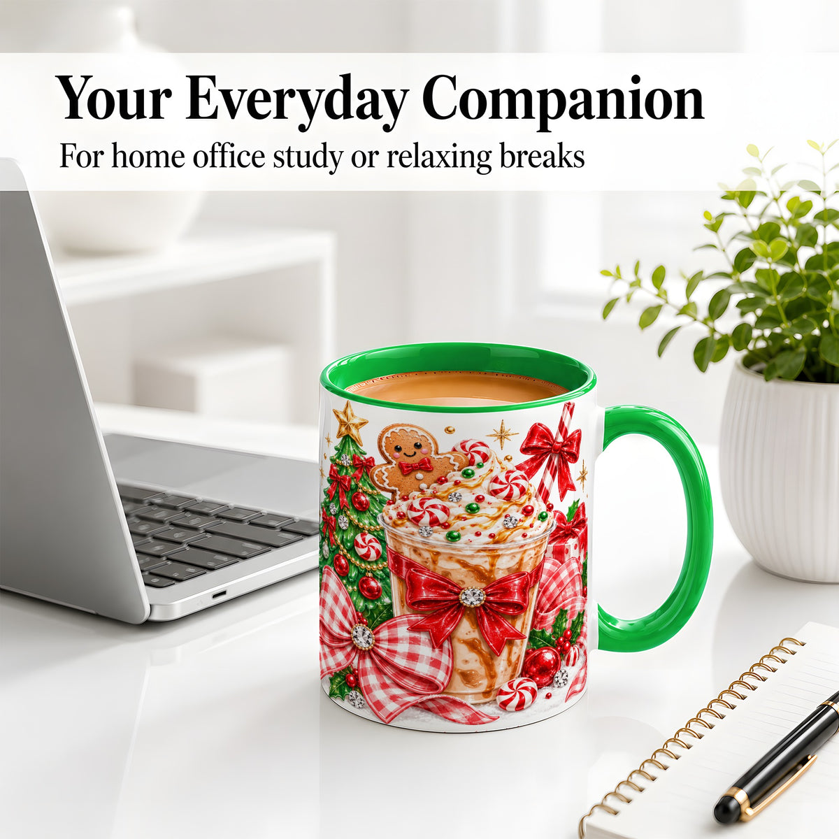 #pl[11oz|Green] Christmas Coffee Ceramic Mug, Candy Cane Gingerbread Artwork