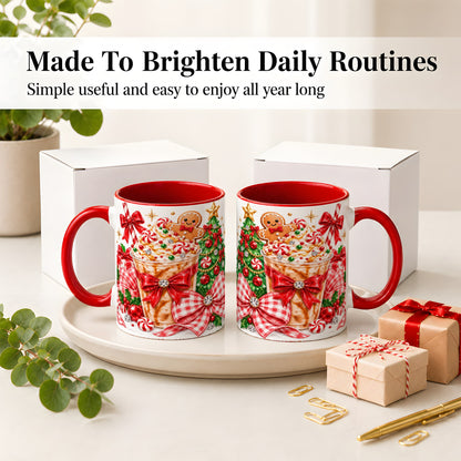 #pl[11oz|Red] Christmas Coffee Ceramic Mug, Candy Cane Gingerbread Artwork