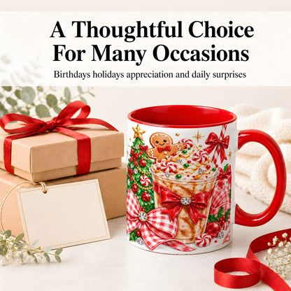 #pl[11oz|Red] Christmas Coffee Ceramic Mug, Candy Cane Gingerbread Artwork