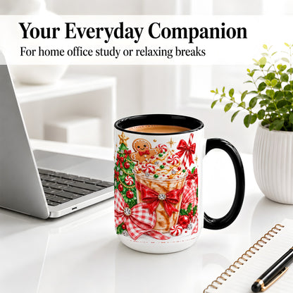 #pl[15oz|Black] Christmas Coffee Ceramic Mug, Candy Cane Gingerbread Artwork