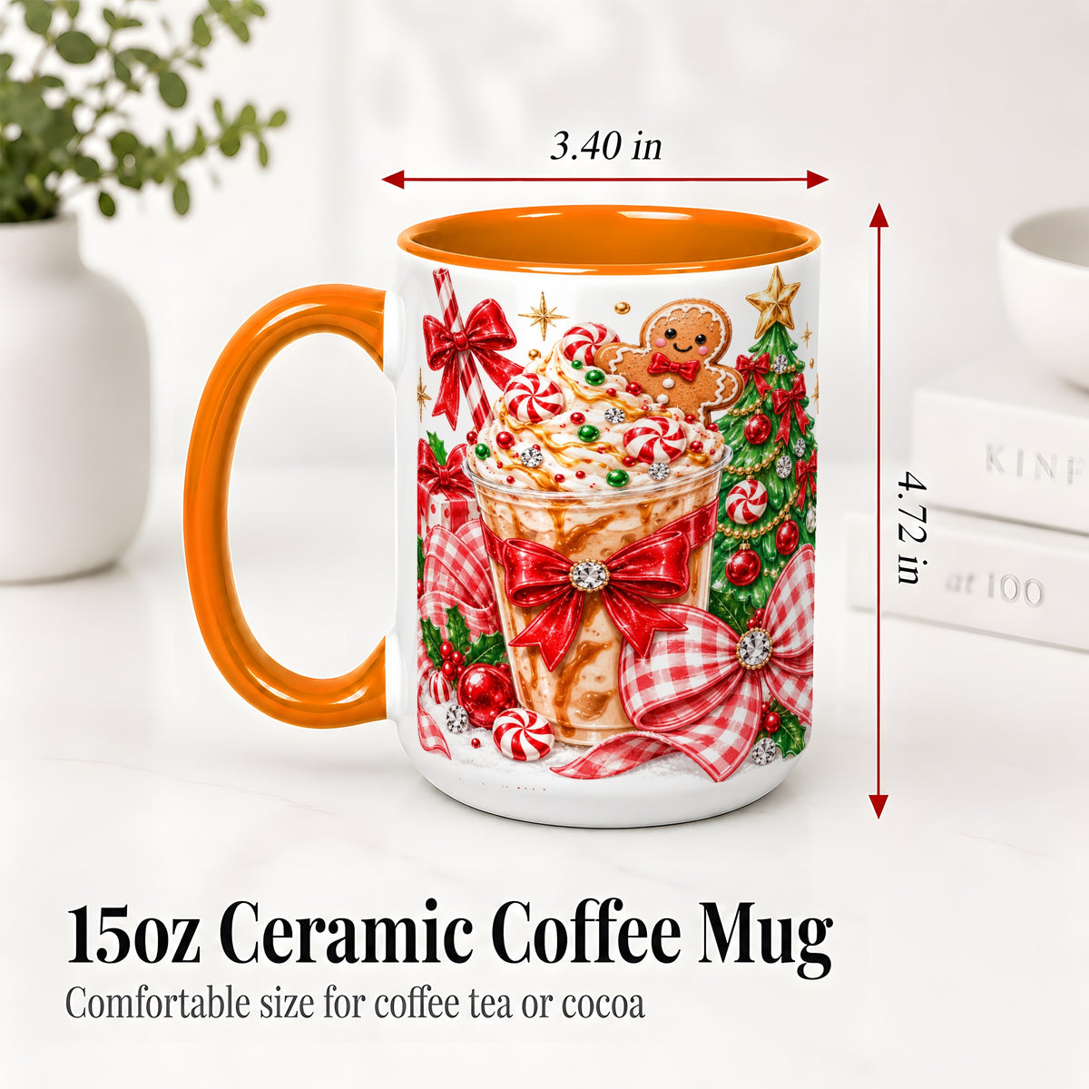 #pl[15oz|Orange] Christmas Coffee Ceramic Mug, Candy Cane Gingerbread Artwork