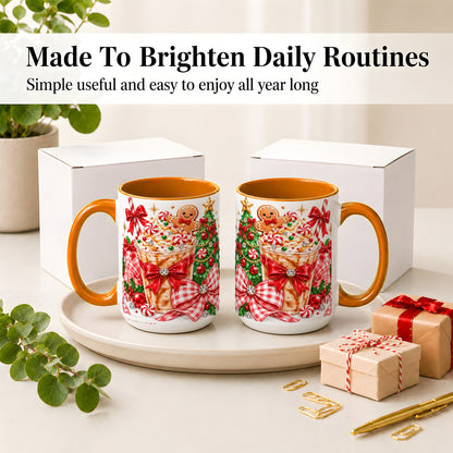 #pl[15oz|Orange] Christmas Coffee Ceramic Mug, Candy Cane Gingerbread Artwork