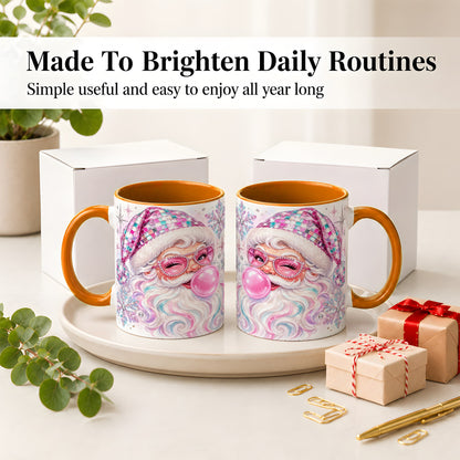 #pl[11oz|Orange] Pink Santa Ceramic Mug, Bubblegum Snowflake Christmas Artwork