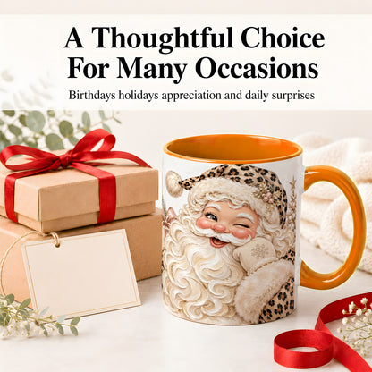 #pl[11oz|Orange] Leopard Santa Ceramic Mug, Pink Bow Christmas Tree Holiday Artwork