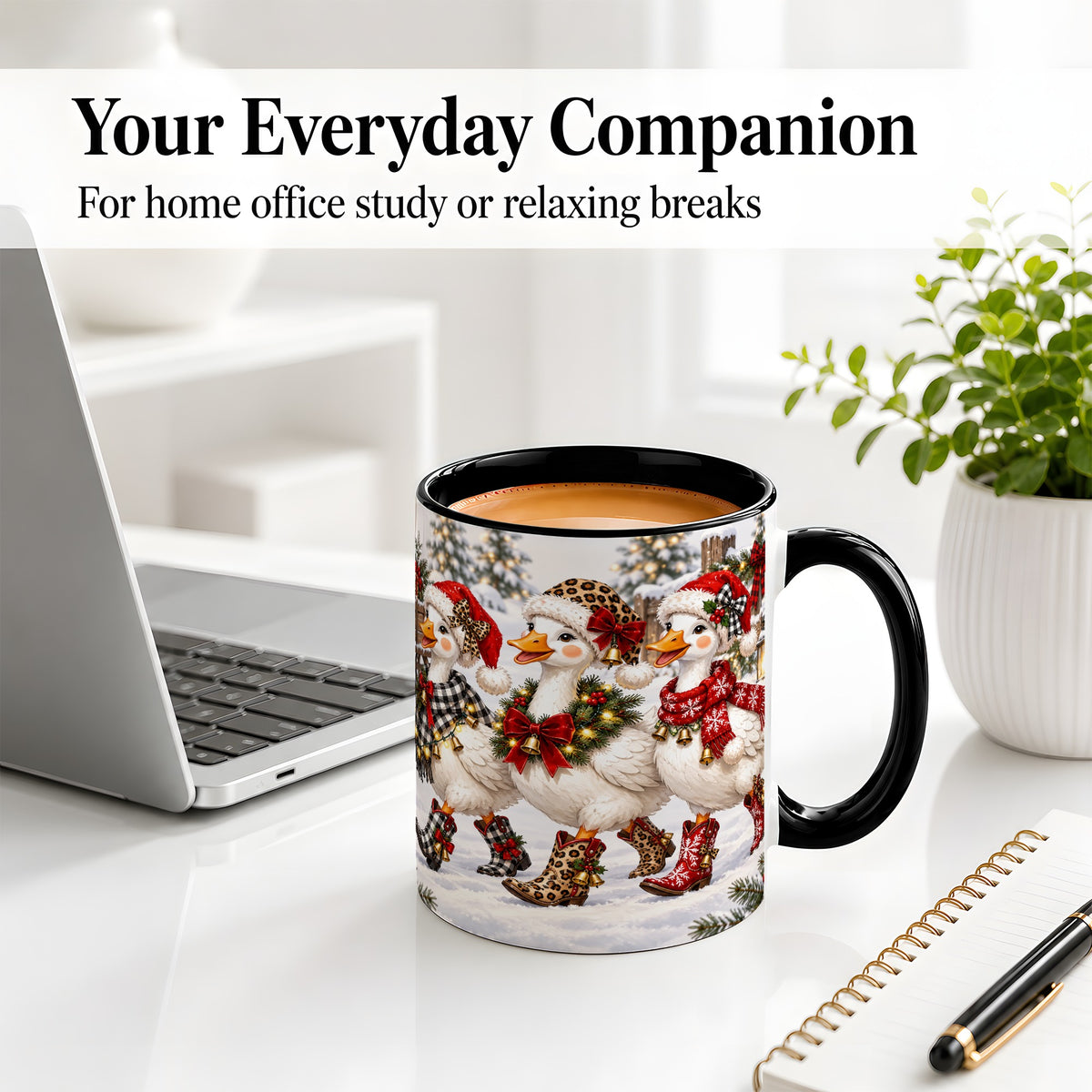 #pl[11oz|Black] Western Christmas Goose Ceramic Mug, Cowboy Style for Goose Lovers