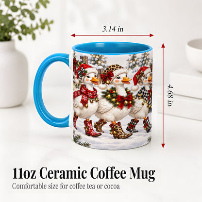 #pl[11oz|Blue] Western Christmas Goose Ceramic Mug, Cowboy Style for Goose Lovers