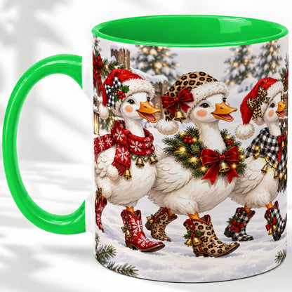 #pl[11oz|Green] Western Christmas Goose Ceramic Mug, Cowboy Style for Goose Lovers