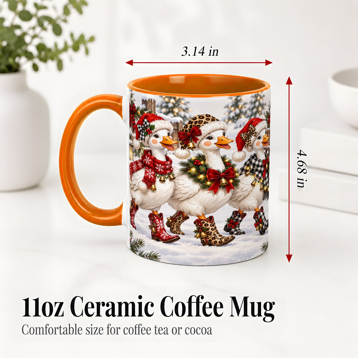 #pl[11oz|Orange] Western Christmas Goose Ceramic Mug, Cowboy Style for Goose Lovers
