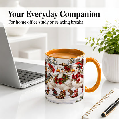 #pl[11oz|Orange] Western Christmas Goose Ceramic Mug, Cowboy Style for Goose Lovers