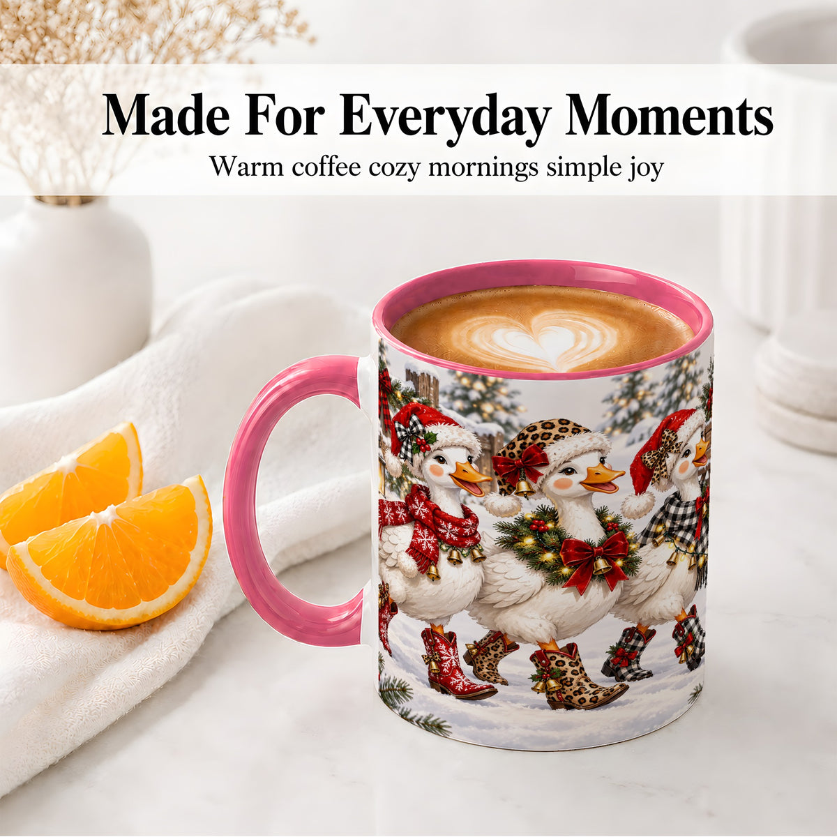 #pl[11oz|Pink] Western Christmas Goose Ceramic Mug, Cowboy Style for Goose Lovers