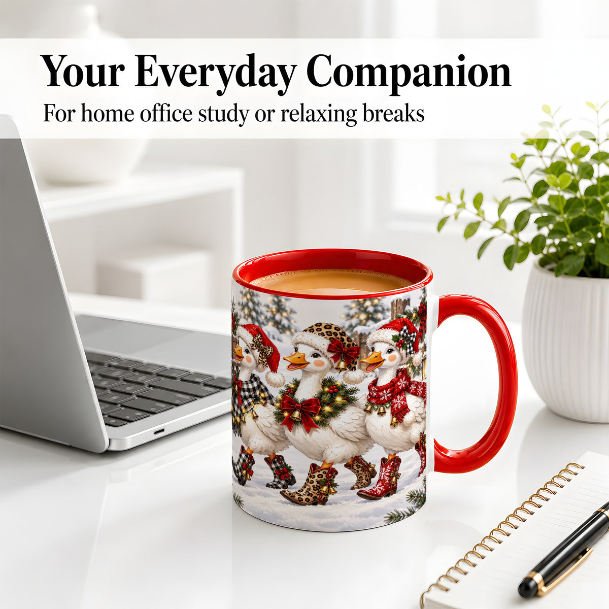 #pl[11oz|Red] Western Christmas Goose Ceramic Mug, Cowboy Style for Goose Lovers