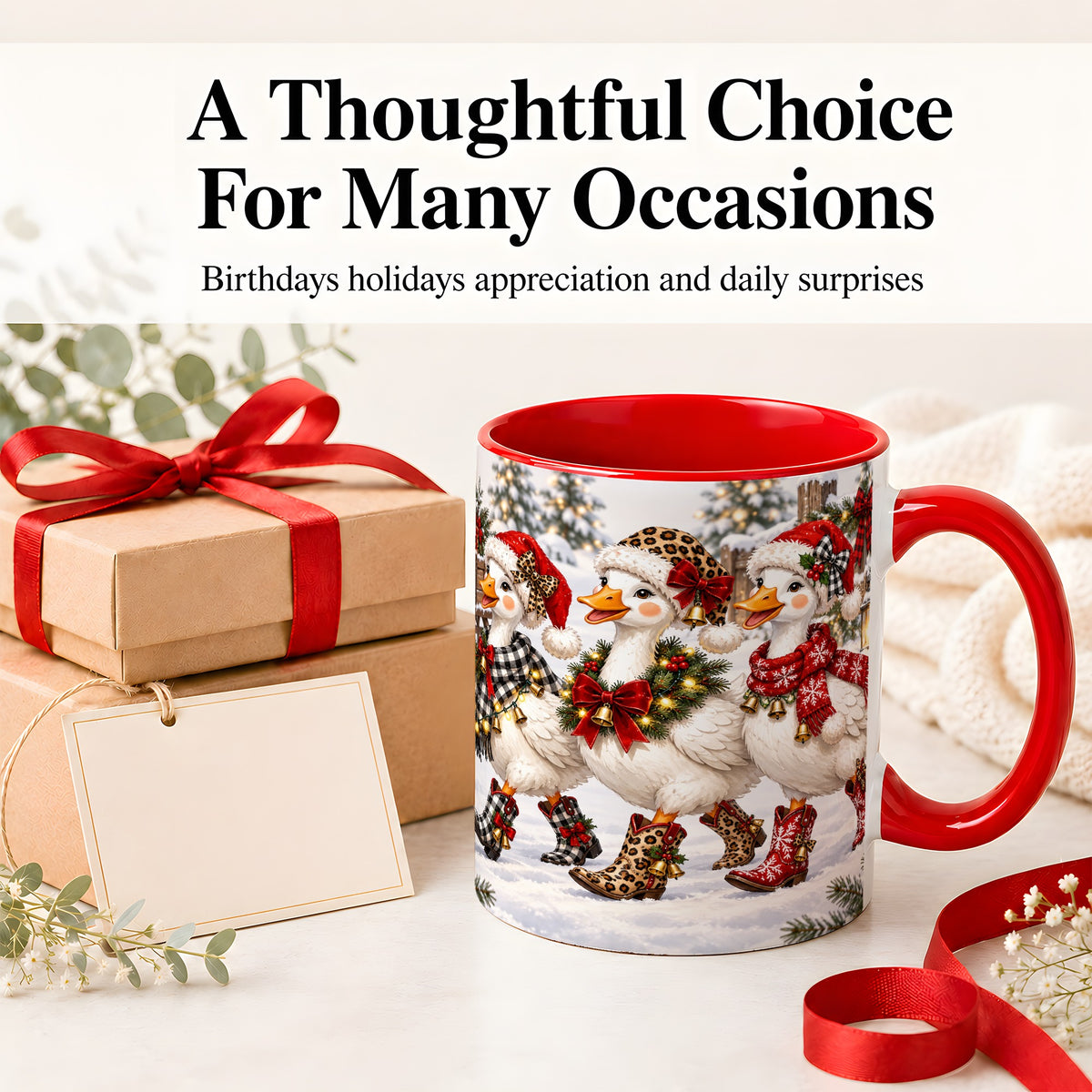 #pl[11oz|Red] Western Christmas Goose Ceramic Mug, Cowboy Style for Goose Lovers